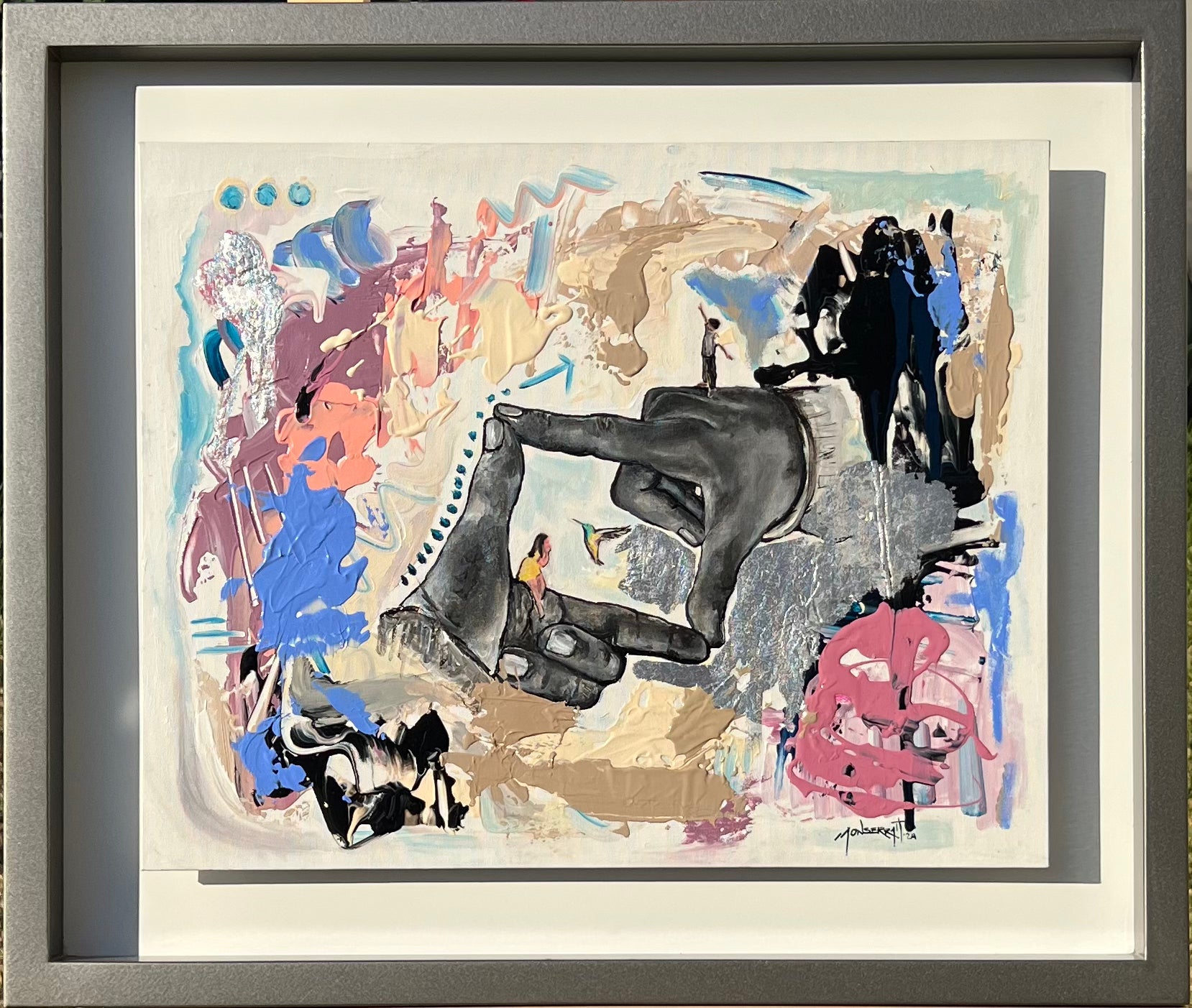 Alguien te saluda - Obra Original con Marco de Madera 65x55cm