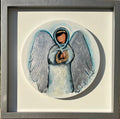 Ángel de mi guarda - Obra Original en Acrílico con Hoja de Plata sobre Bastidor Circular 46x46cm