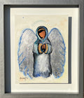 Ángel de mi Guarda - Obra Mixta con Hoja de Plata sobre Bastidor Circular 51x44cm
