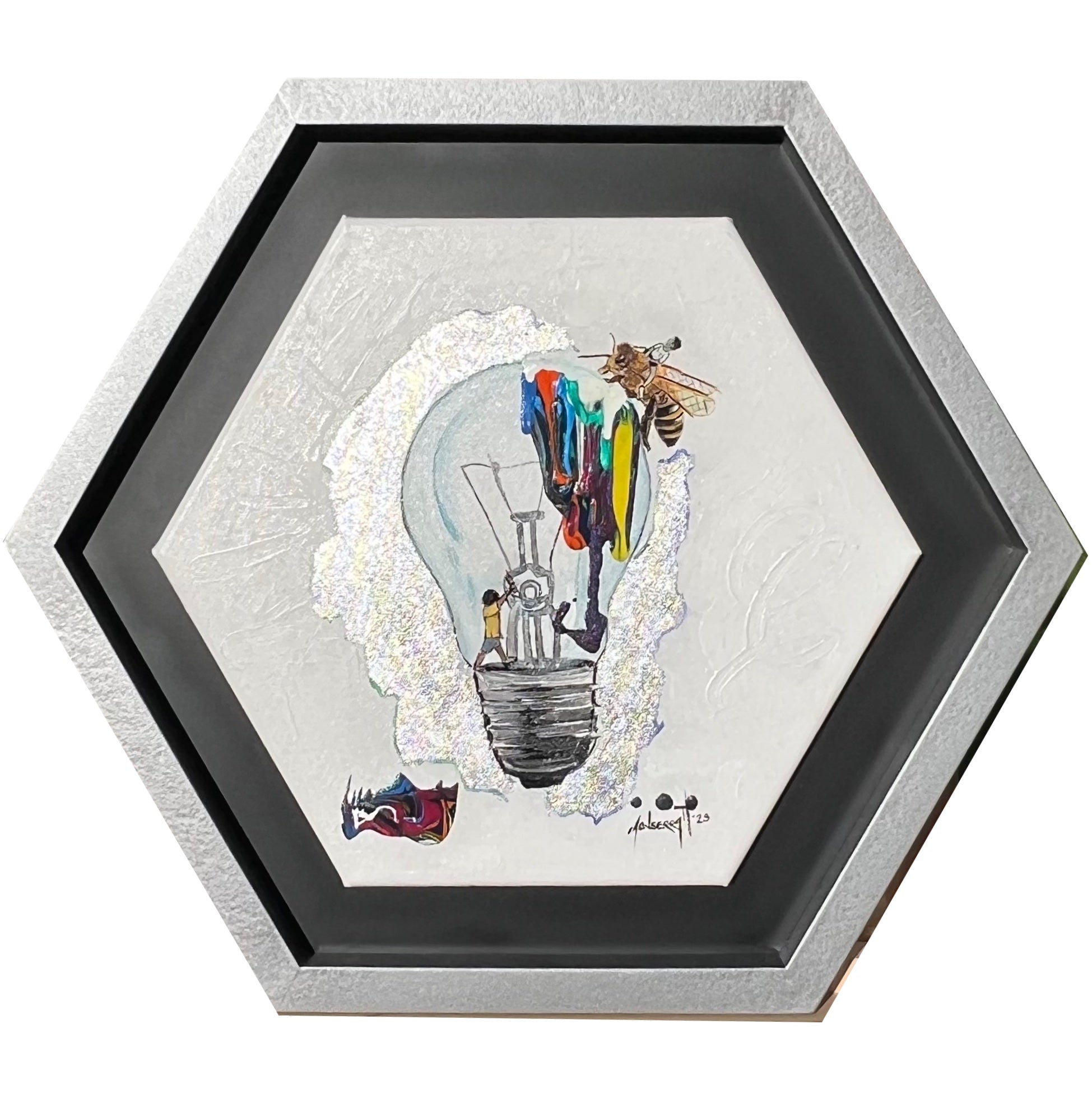 10001 Formas - Arte Original Bastidor Hexagonal con Hoja de Plata | 56x56cm