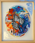 P.A.Z. - Obra Original en Acrílico con Hoja de Plata sobre Bastidor Ovalado 65x55cm