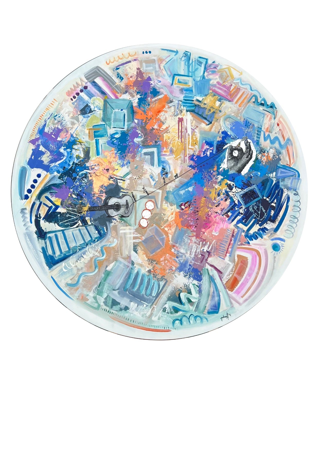 Siempre Hay Alguien Para Ti - Pintura Acrílica Circular con Hoja de Cobre 150x150cm