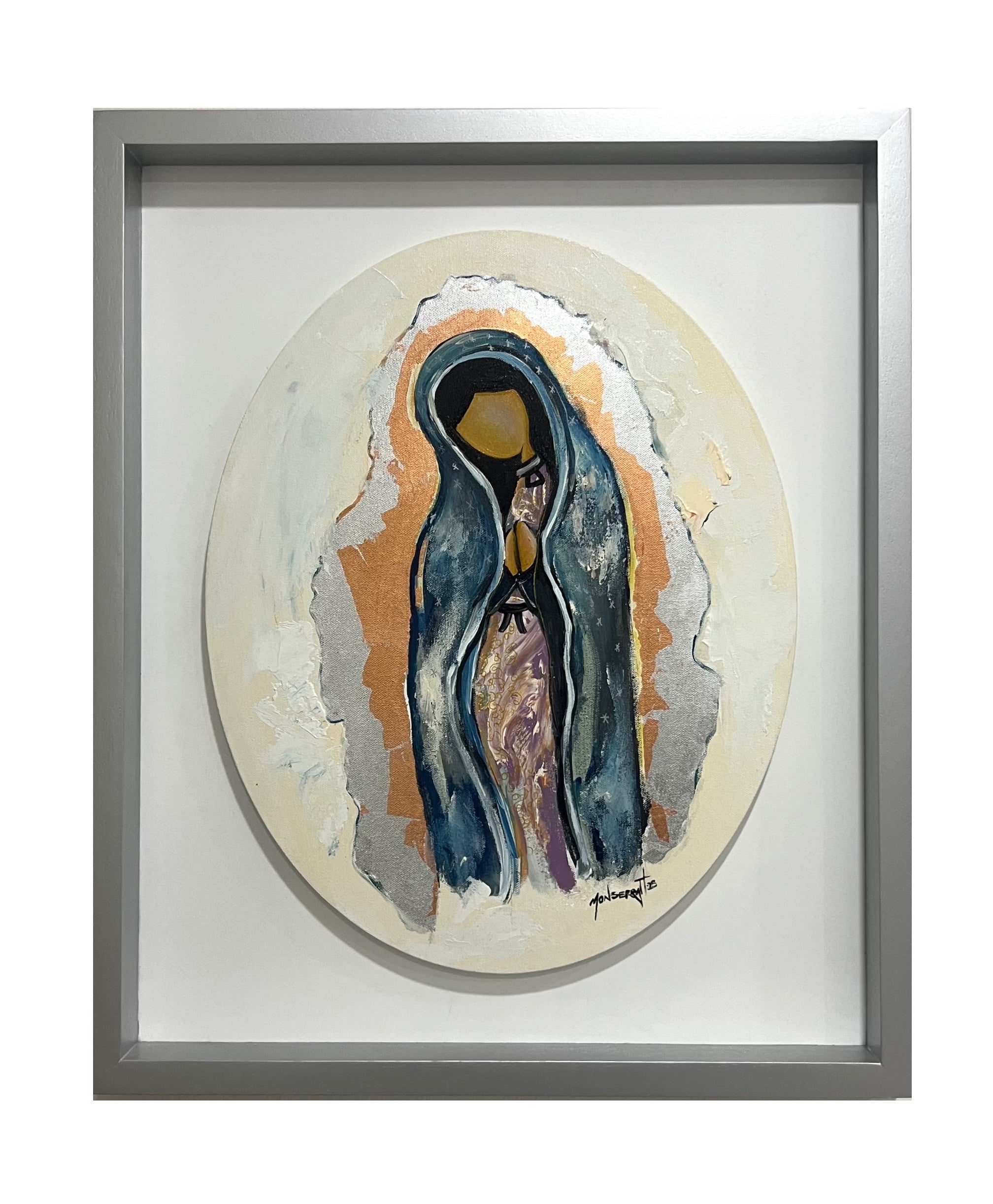 Virgen de Guadalupe - Obra Original en Acrílico con Hoja de Cobre y Plata 65x55cm