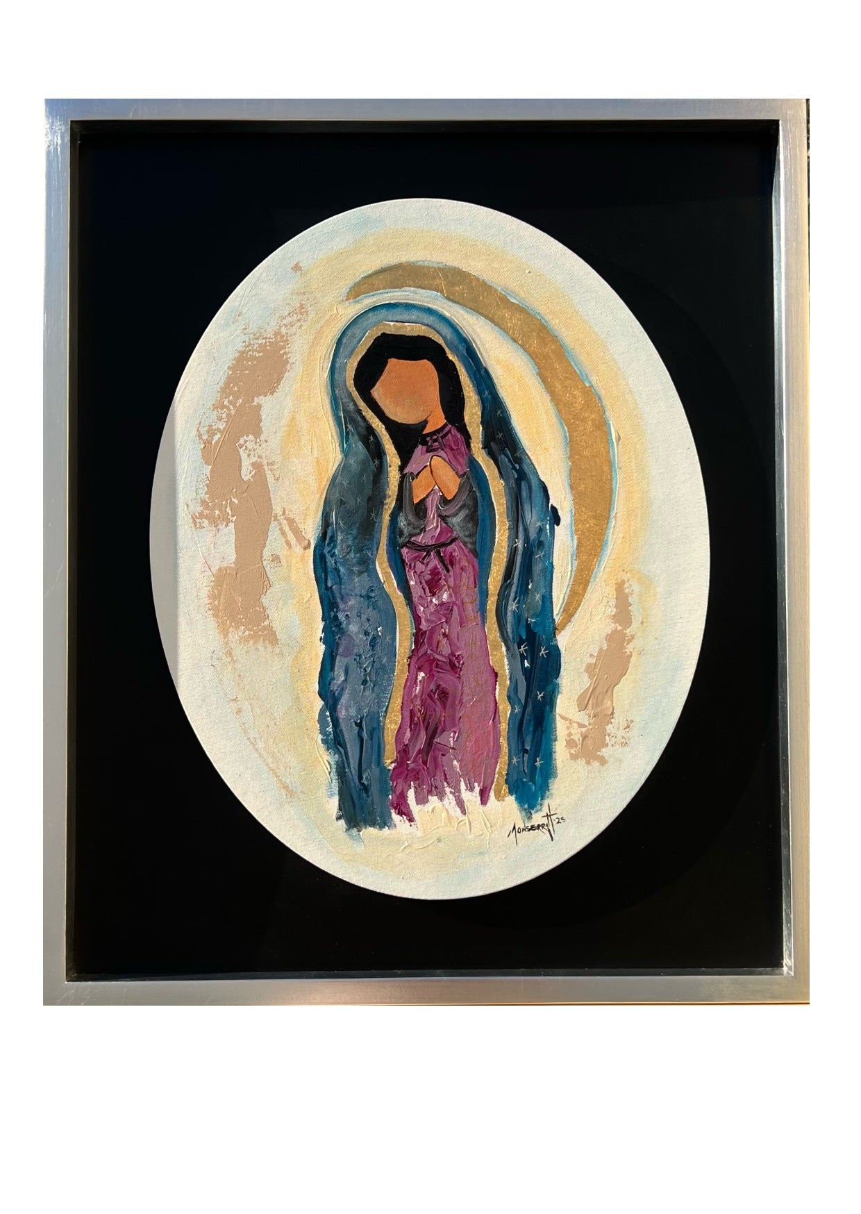 Virgen de Guadalupe - Pintura Original en Acrílico con Hoja de Oro 65x55cm | Arte Sacro Mexicano